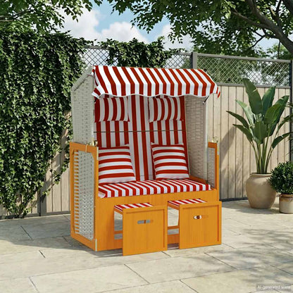 Strandkorb con Cuscini Polyrattan e Legno Massello Rosso Bianco | homemem39