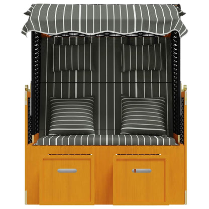 Strandkorb con Cuscini Polyrattan Legno Massello Nero e Grigio | homemem39