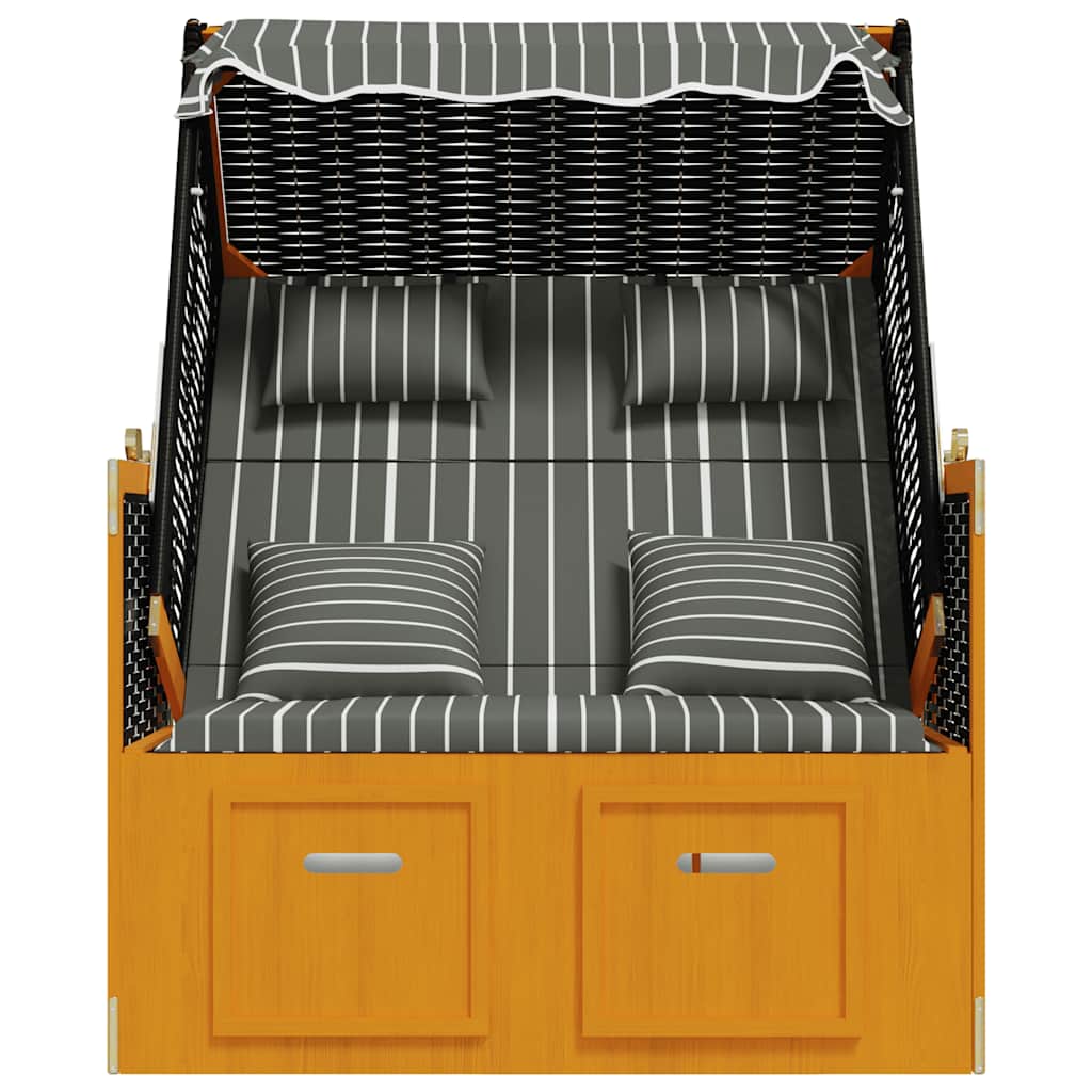 Strandkorb con Cuscini Polyrattan Legno Massello Nero e Grigio | homemem39
