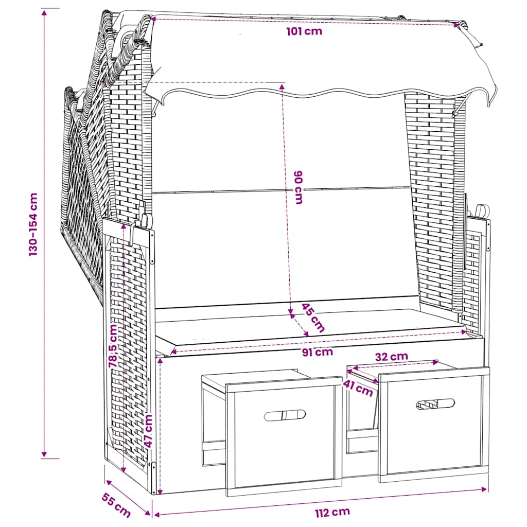 Strandkorb con Cuscini Polyrattan Legno Massello Nero e Grigio | homemem39