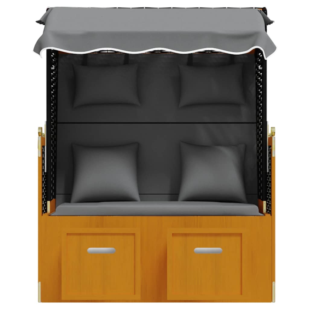 Strandkorb con Cuscino Polyrattan Legno Massello Nero Antracite | homemem39