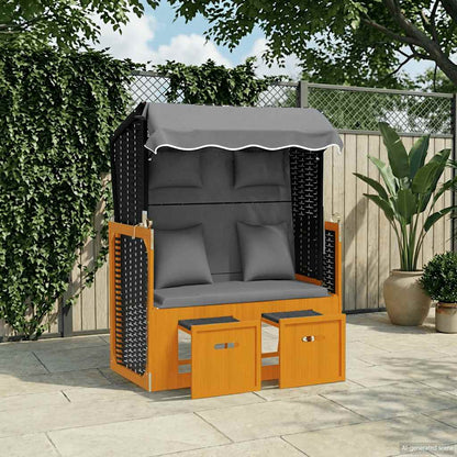 Strandkorb con Cuscino Polyrattan Legno Massello Nero Antracite