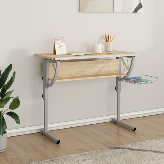 Scrivania Sonoma e Grigio 110x53x(58-87) cm Multistrato Acciaio - homemem39