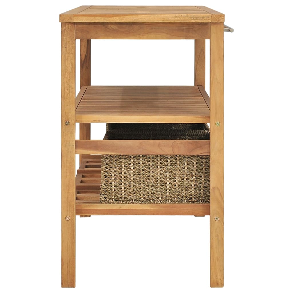 Vanità da Bagno e 3 Cestini Legno Massello di Teak 132x45x75 cm | homemem39
