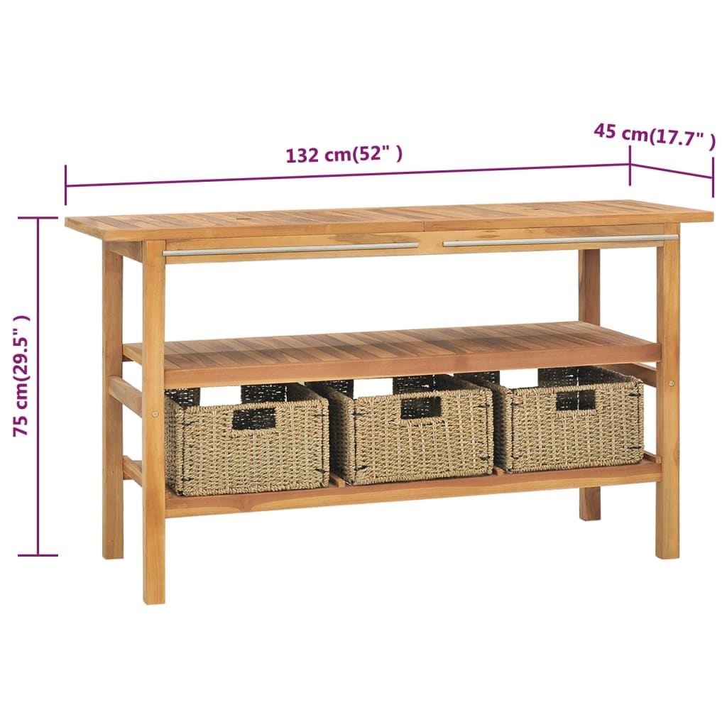 Vanità da Bagno e 3 Cestini Legno Massello di Teak 132x45x75 cm | homemem39