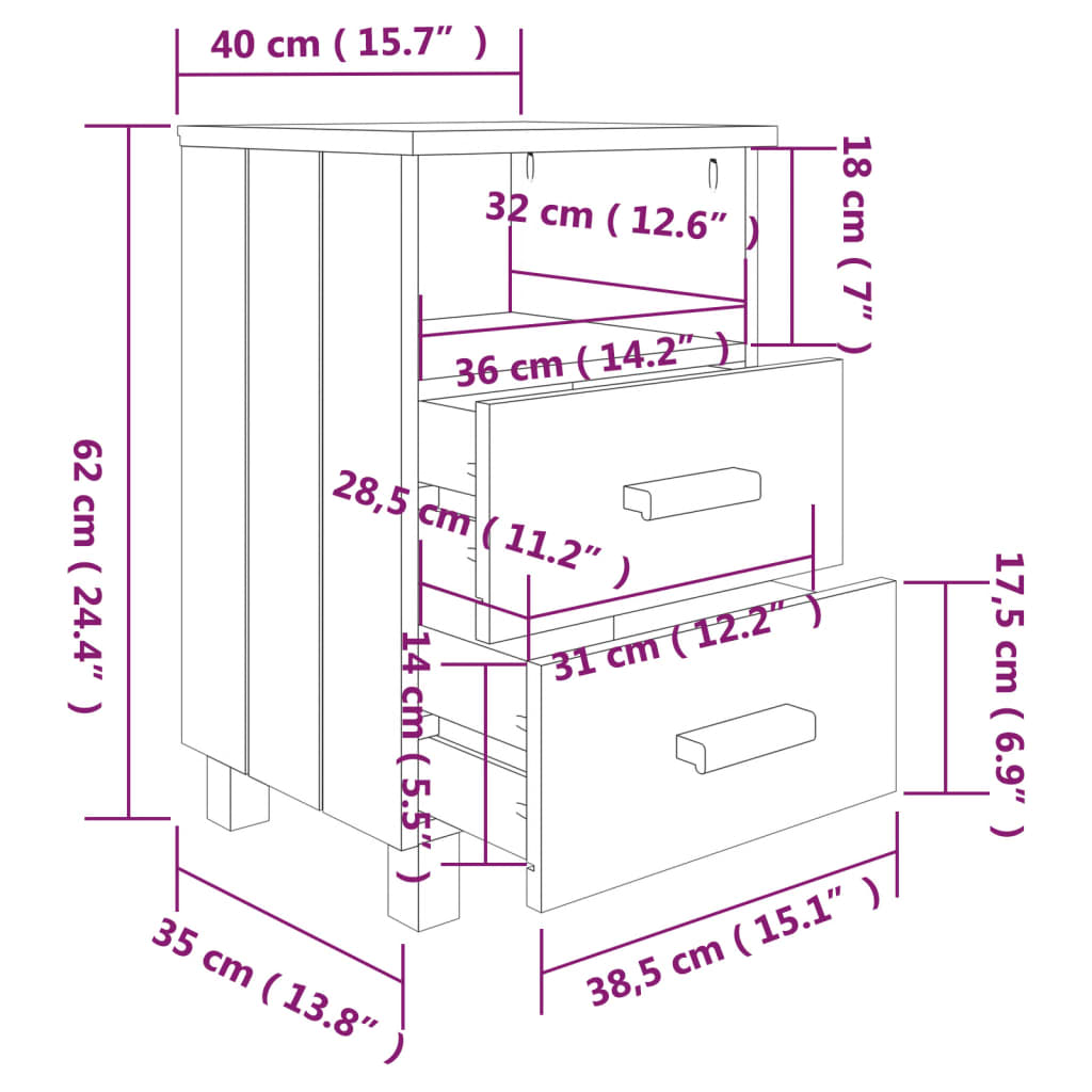 Comodino HAMAR Grigio Scuro 40x35x62 cm Legno Massello di Pino | homemem39