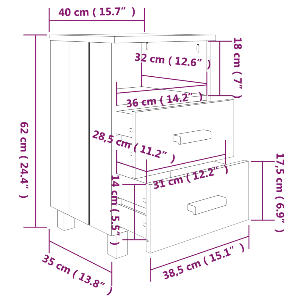 Comodini HAMAR 2 pz Grigio Chiaro 40x35x62 cm Legno di Pino - homemem39