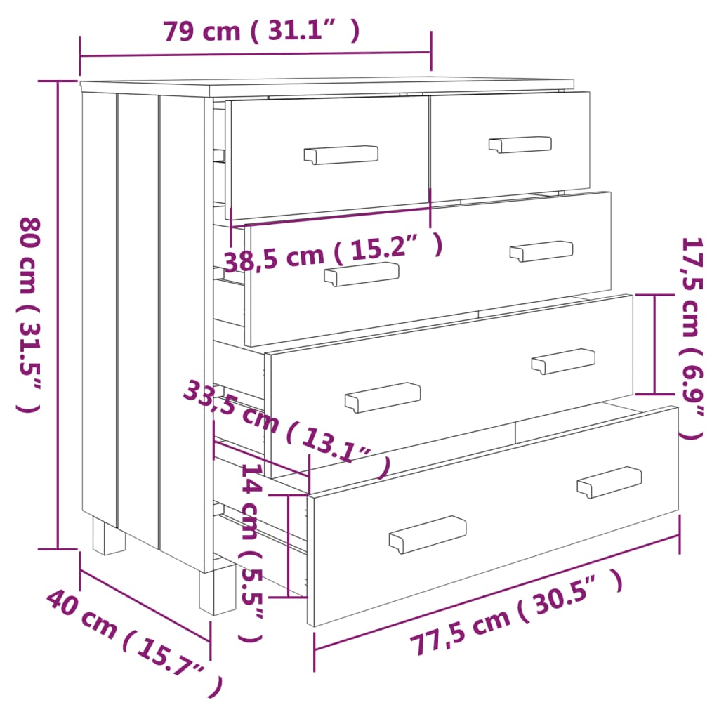 Credenza HAMAR Miele 79x40x80 cm in Legno Massello di Pino - homemem39