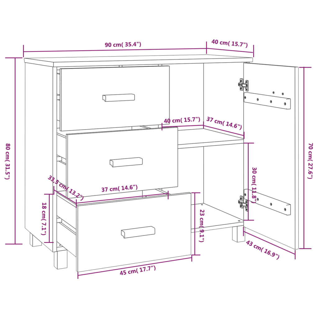 Credenza HAMAR ambra 90x40x80 cm in Legno Massello di Pino - homemem39