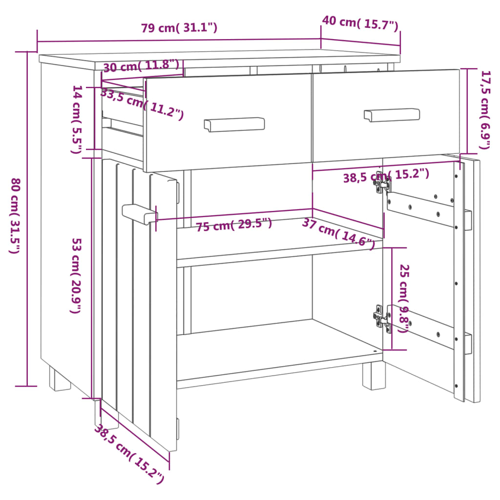 Credenza HAMAR ambra 79x40x80 cm in Legno Massello di Pino - homemem39