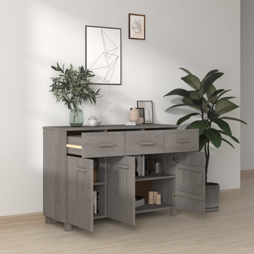 Credenza HAMAR Grigio Chiaro 113x40x80cm Legno Massello di Pino | homemem39