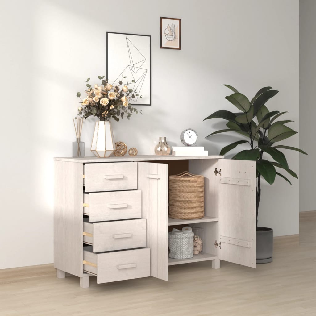 Credenza HAMAR Bianca 113x40x80 cm in Legno Massello di Pino - homemem39