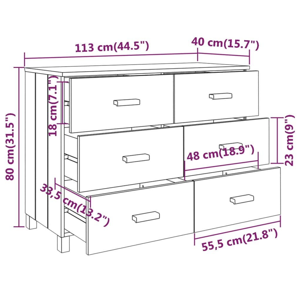 Credenza HAMAR Miele 113x40x80 cm in Legno Massello di Pino - homemem39