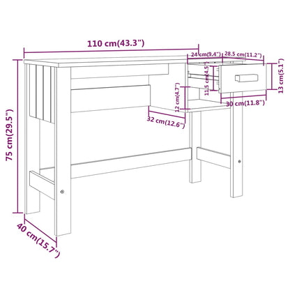 Scrivania HAMAR Miele 110x40x75 cm in Legno Massello di Pino - homemem39