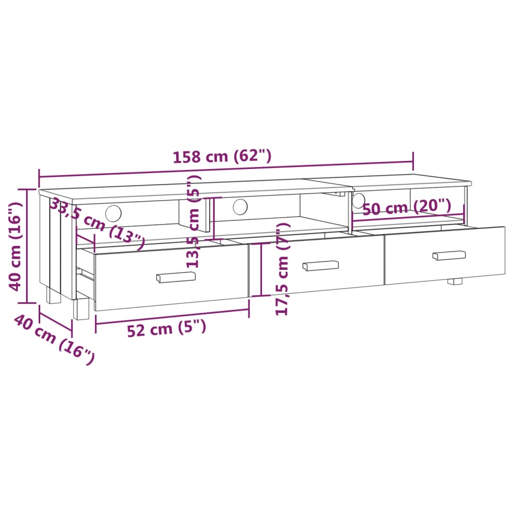 Mobile TV HAMAR Grigio Chiaro 158x40x40 cm in Legno di Pino - homemem39