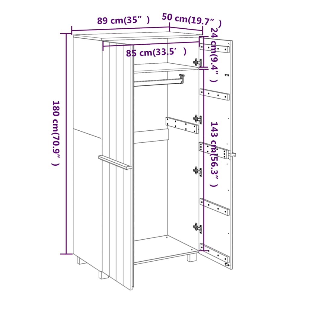 Armadio HAMAR ambra 89x50x180 cm in Legno Massello di Pino - homemem39
