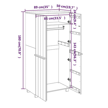 Armadio HAMAR ambra 89x50x180 cm in Legno Massello di Pino - homemem39