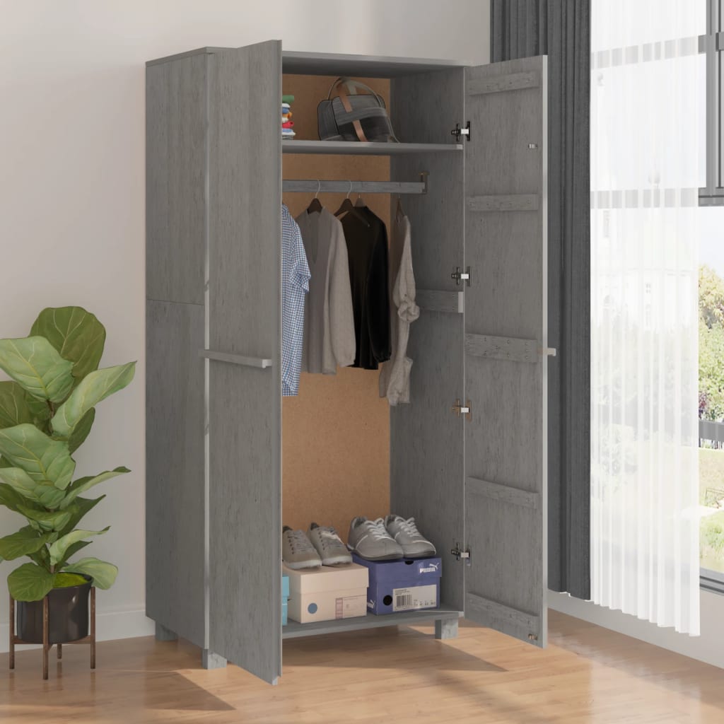 Armadio HAMAR Grigio Chiaro 89x50x180 cm Legno Massello di Pino - homemem39