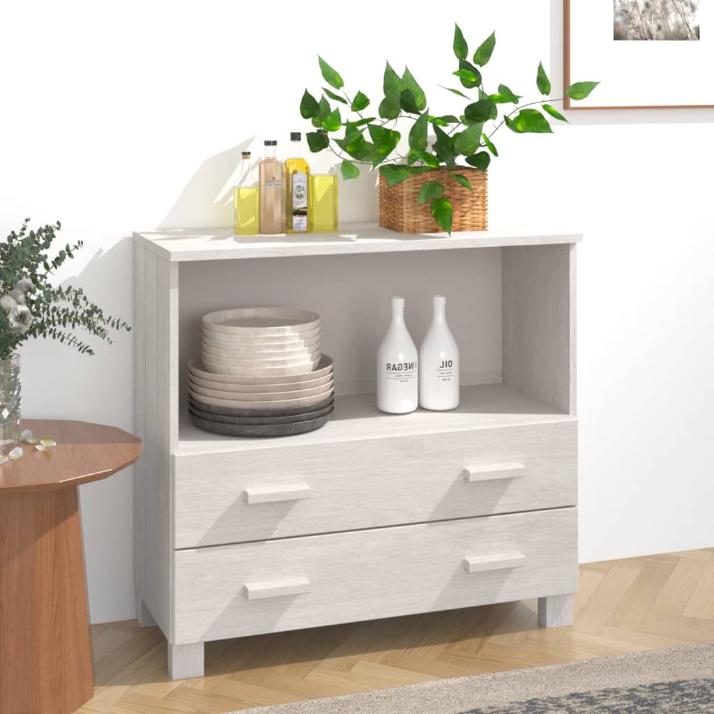 Credenza HAMAR Bianca 85x35x80 cm in Legno Massello di Pino - homemem39