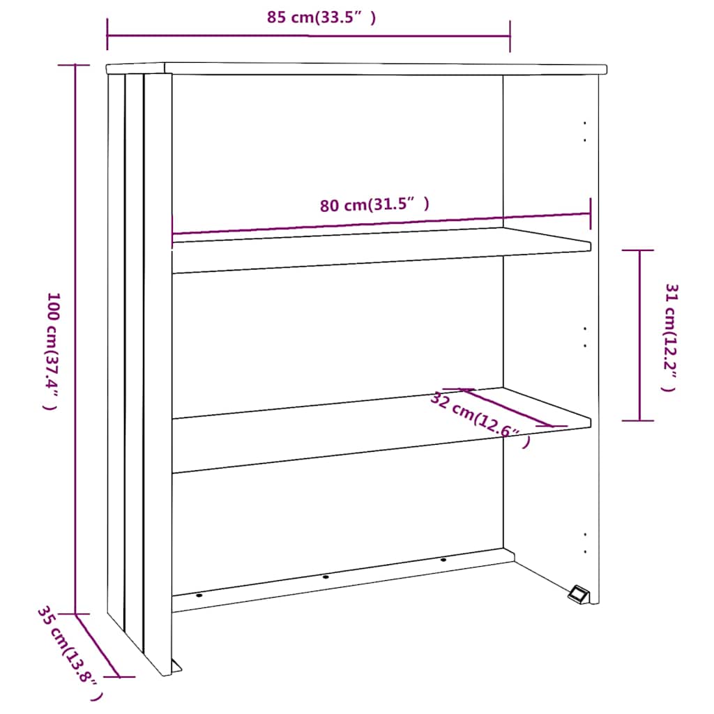 Piano Credenza HAMAR Bianco 85x35x100 cm Legno Massello di Pino - homemem39