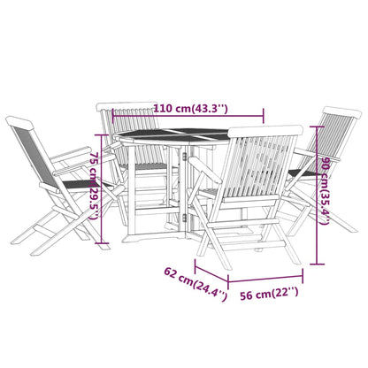 Set da Pranzo Pieghevole per Esterni 5pz Legno Massello di Teak - homemem39