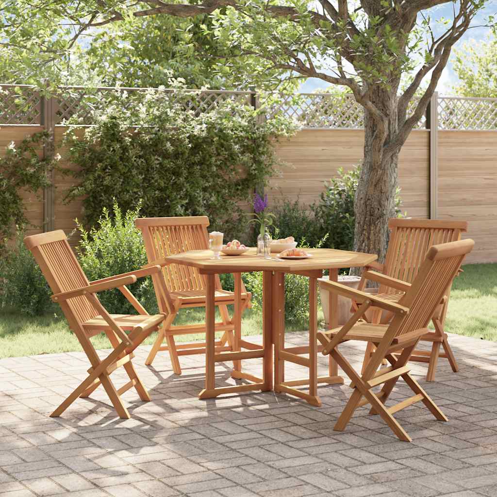 Set da Pranzo Pieghevole per Esterni 5pz Legno Massello di Teak | homemem39