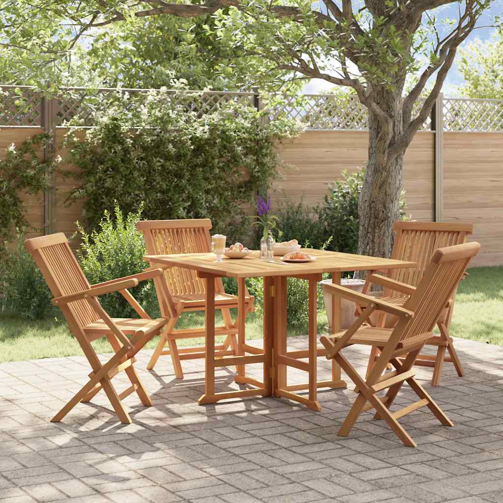Set da Pranzo Pieghevole per Esterni 5pz Legno Massello di Teak | homemem39