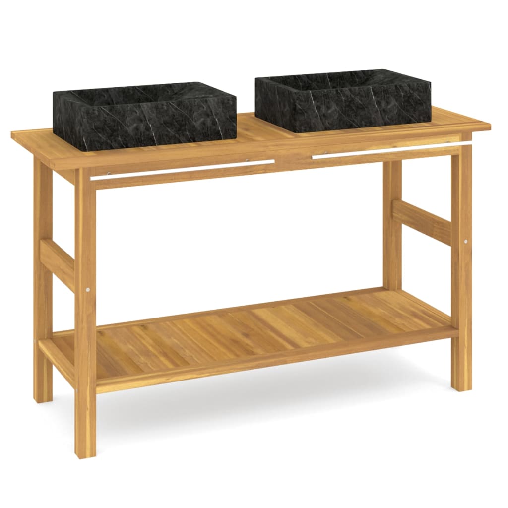 Mobile Vanità Bagno e Lavandini Marmo Nero Legno Massello Teak | homemem39