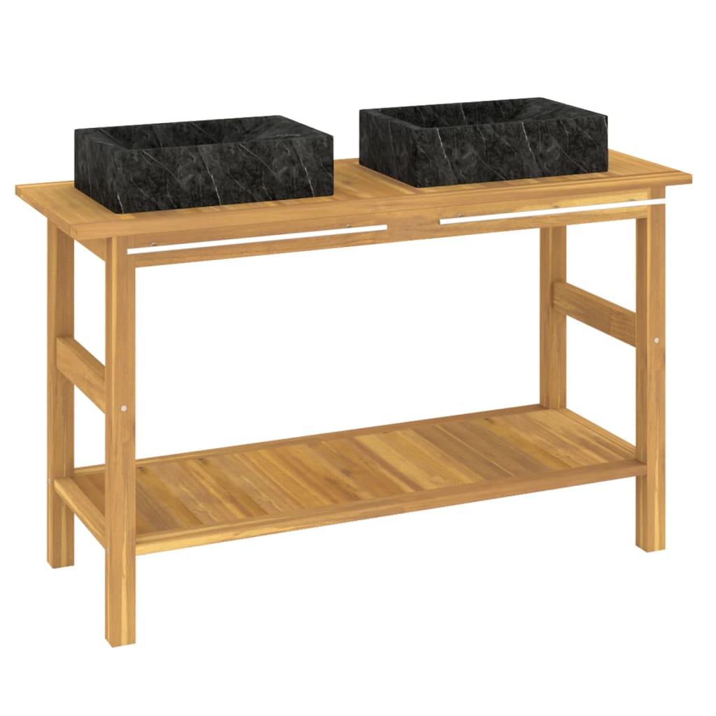 Mobile Vanità Bagno e Lavandini Marmo Nero Legno Massello Teak | homemem39