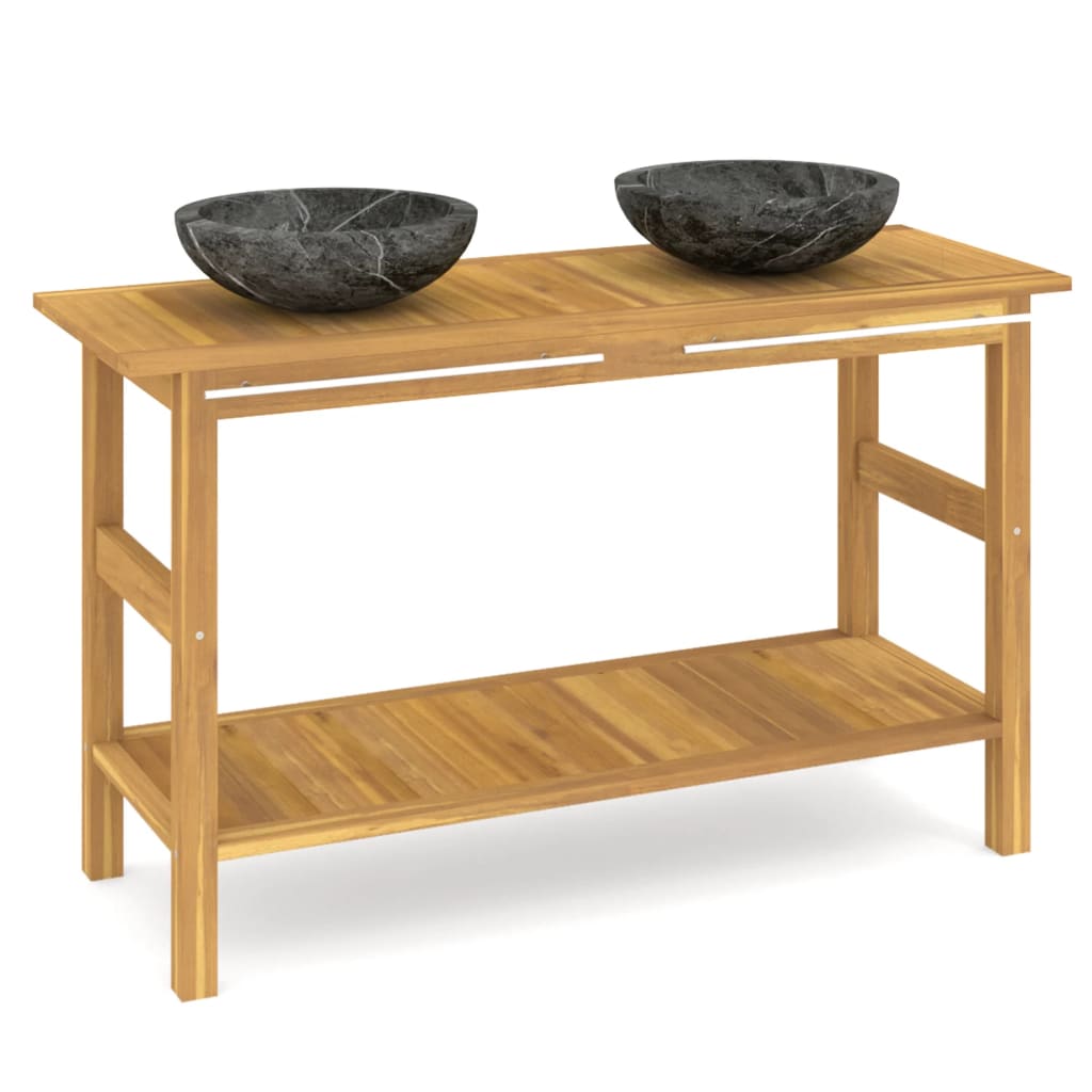 Mobile Vanità Bagno e Lavandini Marmo Nero Legno Massello Teak | homemem39