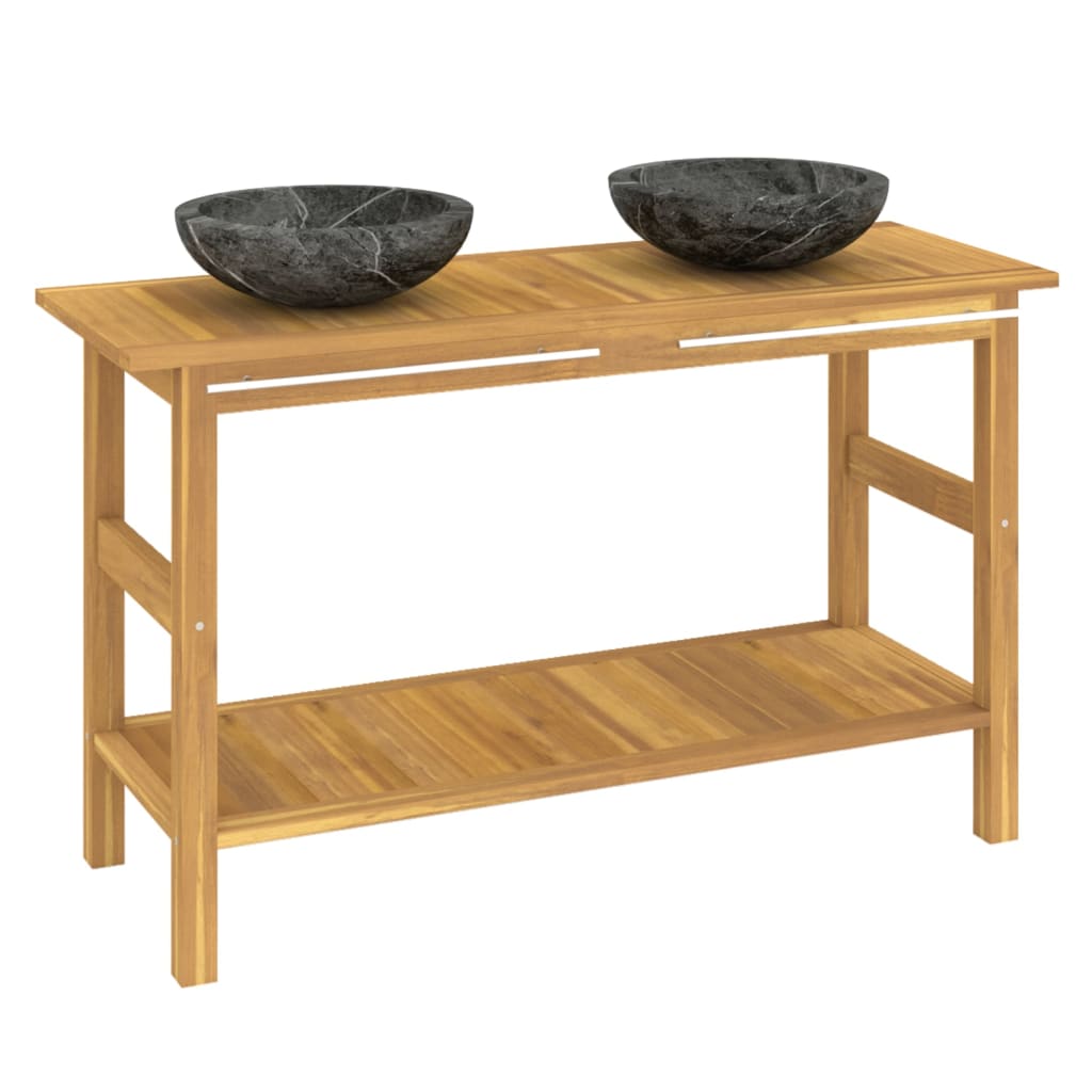 Mobile Vanità Bagno e Lavandini Marmo Nero Legno Massello Teak | homemem39