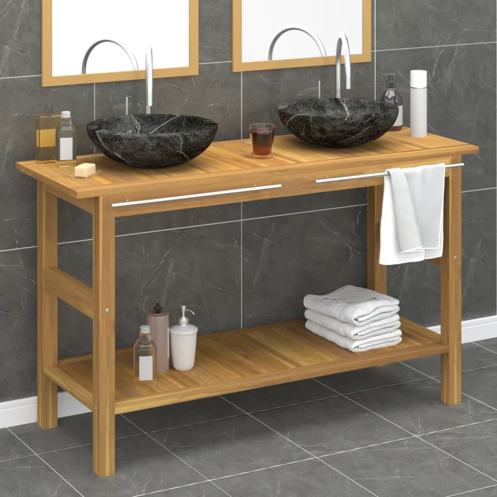 Mobile Vanità Bagno e Lavandini Marmo Nero Legno Massello Teak | homemem39