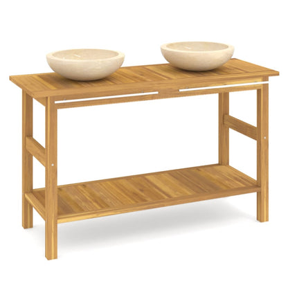 Mobile Vanità Bagno e Lavandini Marmo Crema Legno Massello Teak | homemem39