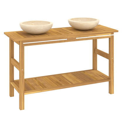 Mobile Vanità Bagno e Lavandini Marmo Crema Legno Massello Teak | homemem39