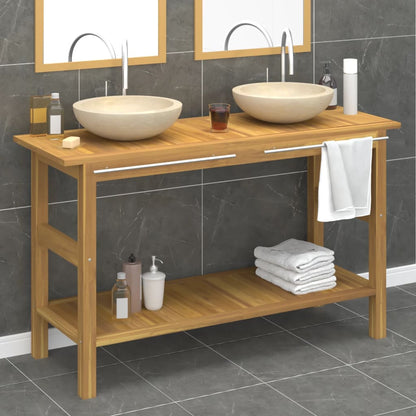 Mobile Vanità Bagno e Lavandini Marmo Crema Legno Massello Teak | homemem39