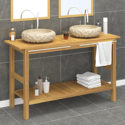 Mobile Vanità Bagno e Lavandini Marmo Crema Legno Massello Teak | homemem39