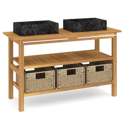 Mobile Vanità Bagno e Lavandini Marmo Nero Legno Massello Teak | homemem39