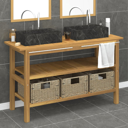 Mobile Vanità Bagno e Lavandini Marmo Nero Legno Massello Teak | homemem39