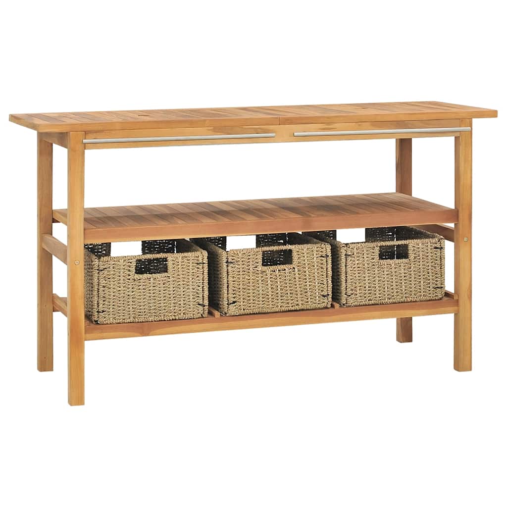 Mobile Vanità Bagno e Lavandini Marmo Crema Legno Massello Teak