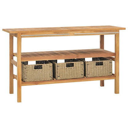 Mobile Vanità Bagno e Lavandini Marmo Crema Legno Massello Teak