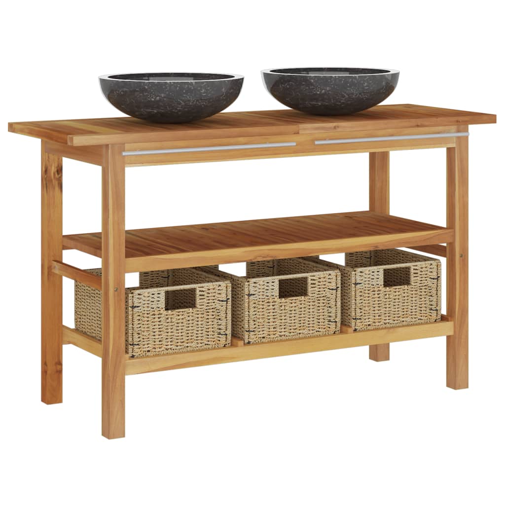 Mobile da Bagno con Lavabi in Marmo Nero Legno Massello Teak | homemem39