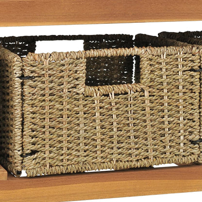 Mobile da Bagno con Lavabi in Marmo Nero Legno Massello Teak | homemem39