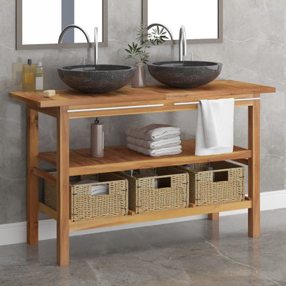 Mobile da Bagno con Lavabi in Marmo Nero Legno Massello Teak | homemem39