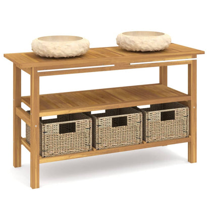 Mobile Vanità Bagno e Lavandini Marmo Crema Legno Massello Teak | homemem39