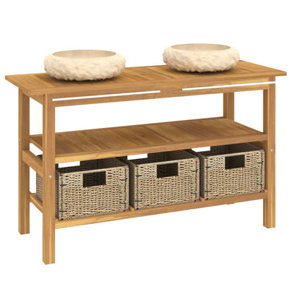 Mobile Vanità Bagno e Lavandini Marmo Crema Legno Massello Teak | homemem39