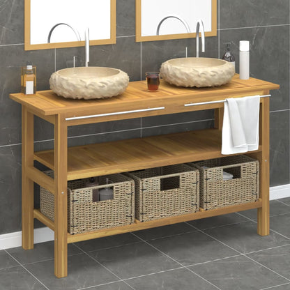 Mobile Vanità Bagno e Lavandini Marmo Crema Legno Massello Teak | homemem39
