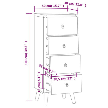 Cassettiera 40x30x100 cm in Legno Massello di Teak