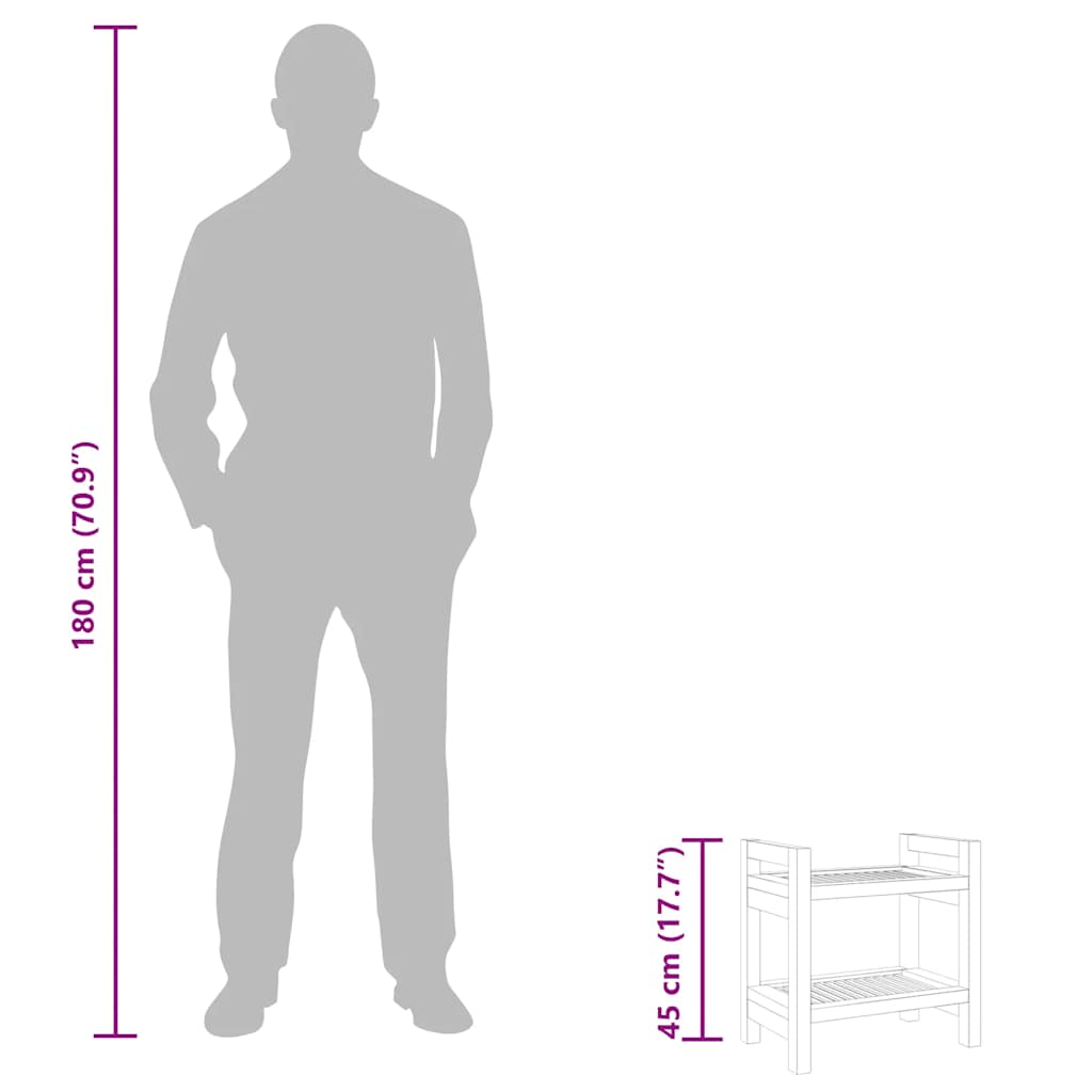 Tavolino da Bagno 45x30x45 cm in Legno Massello di Teak