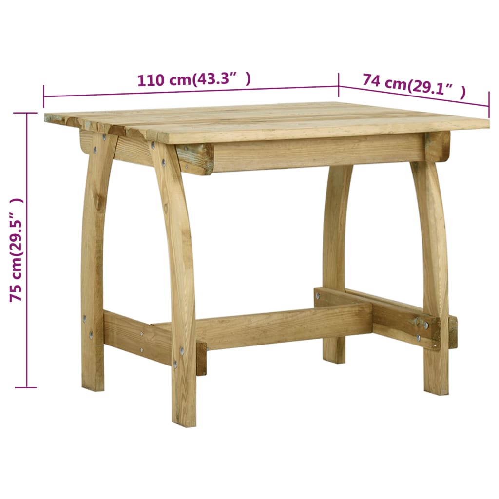 Tavolo da Giardino 110x74x75 cm in Legno di Pino Impregnato - homemem39