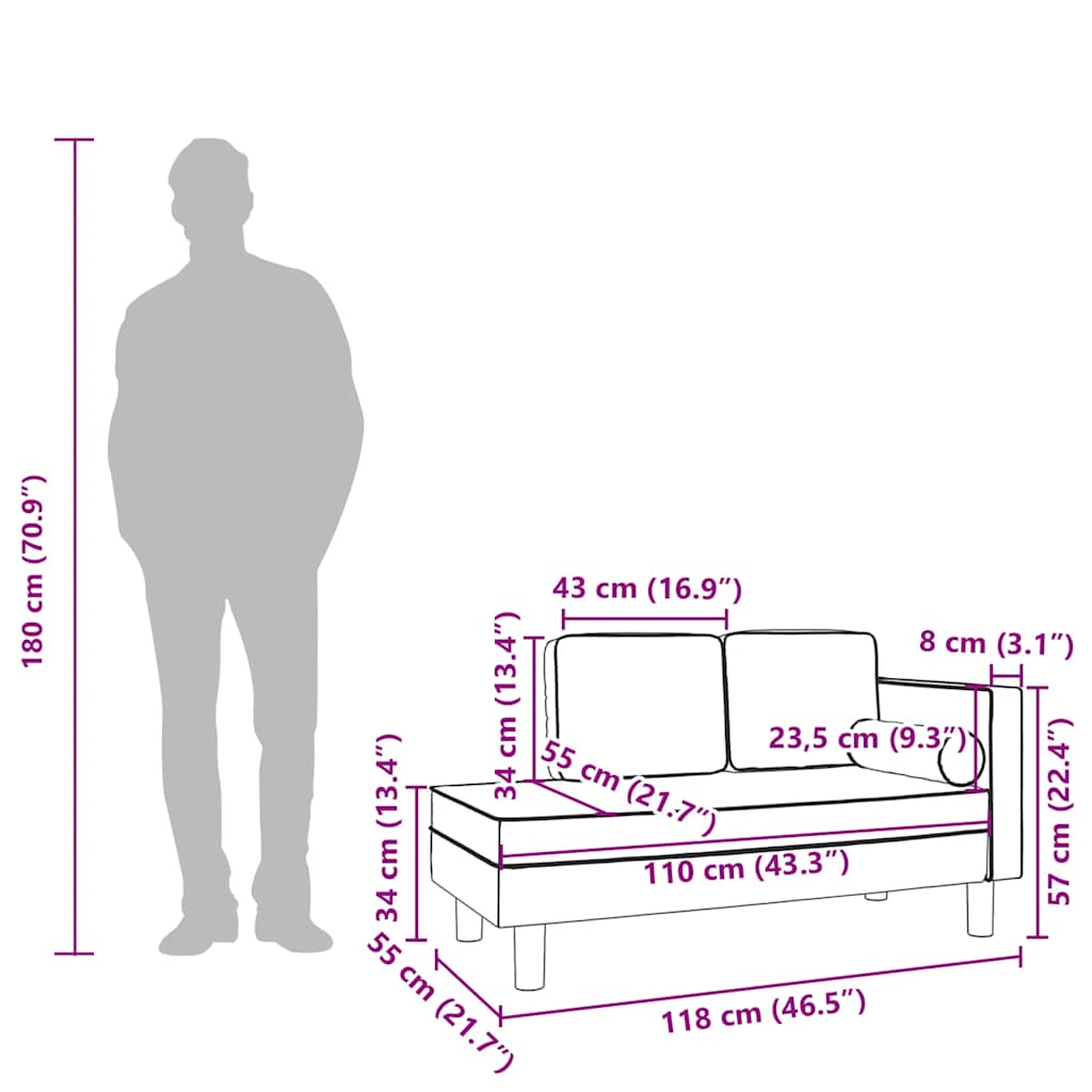 Sdraio con Cuscini e Capezzale Grigio Chiaro in Velluto